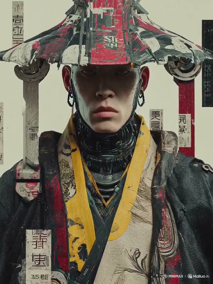 Cyberpunk character artwork in padphone's Hailuo H3 motion-design video