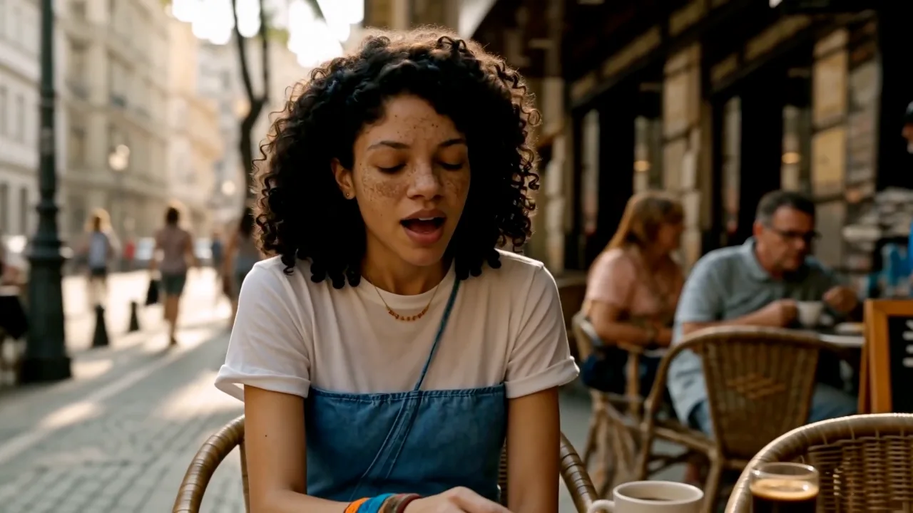 Woman singing in an official MiniMax H3 multimodal reference example